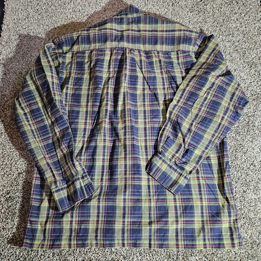 Levis Red Tab Mens Medium Green Navy Plaid Long Sleeve Button Up Cotton Shirt